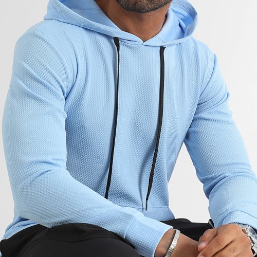 Sweat Capuche Texturé Waffle 0617 Bleu Clair
