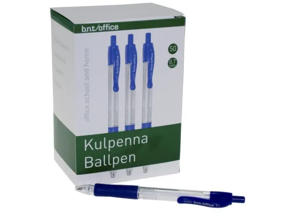 Kuglepen BNT Office 0,7 mm blå med trykknap - (50 stk.)