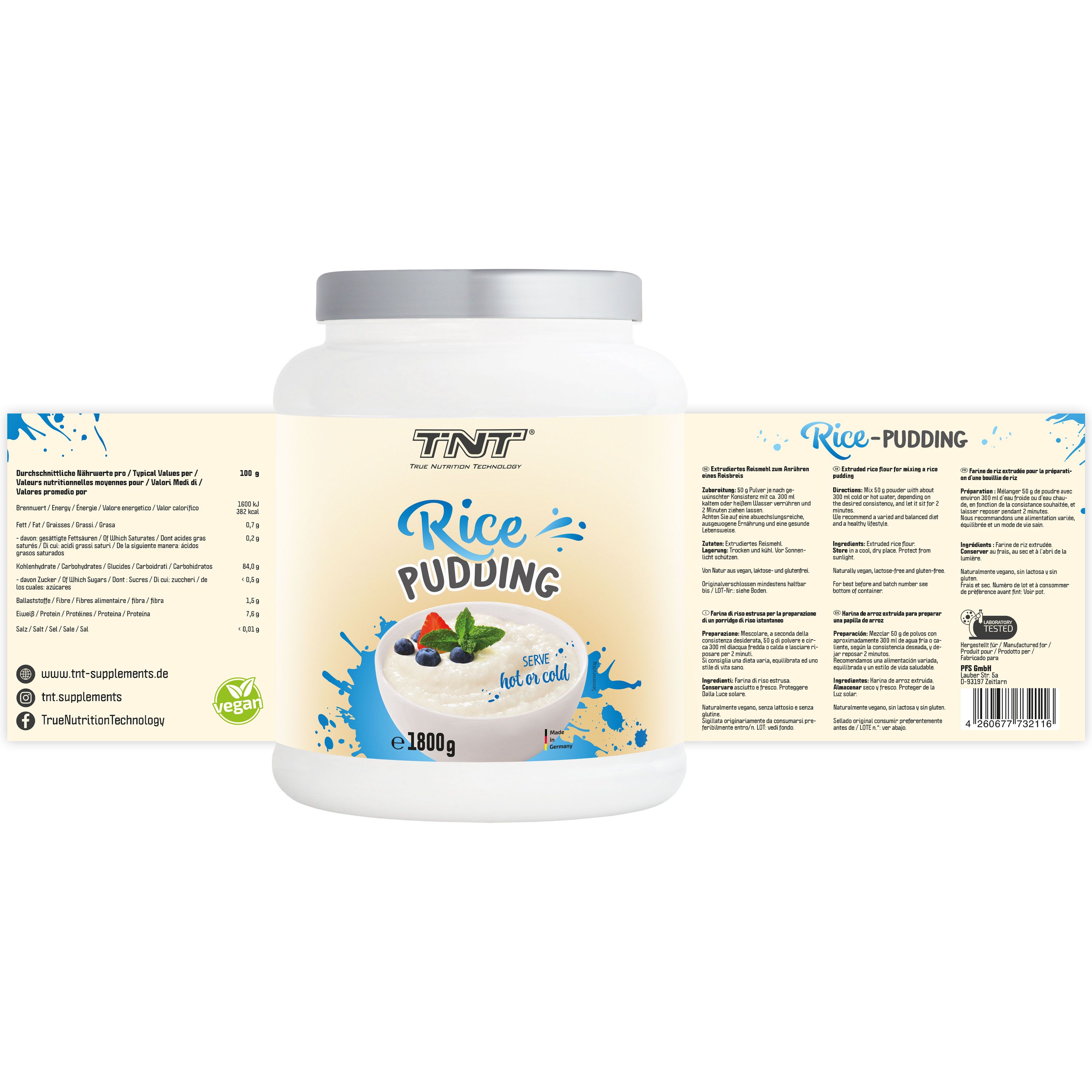 TNT Rice Pudding - 100% extrudiertes Reismehl