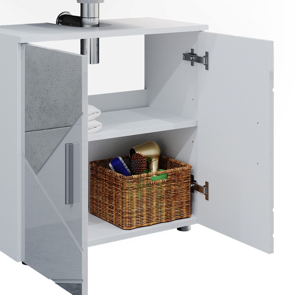 Vicco Badmöbelset mit Dekospiegeln Irma Weiß Hochglanz modern Badezimmerschrank Badschrank Badezimmermöbel Waschtischunterschrank Spiegelschrank Hochschrank Kommode Schranktür Schrankschublade
