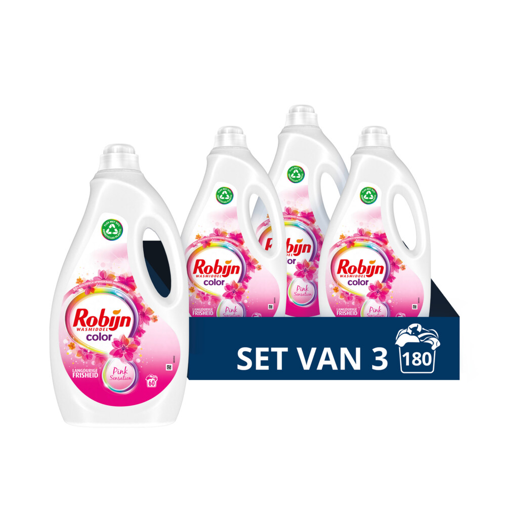 3x Robijn Vloeibaar Wasmiddel Color Pink Sensation 60 Wasbeurten3 liter