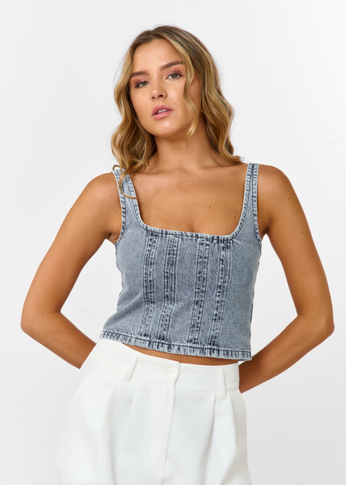 Yadi denim top blauw
