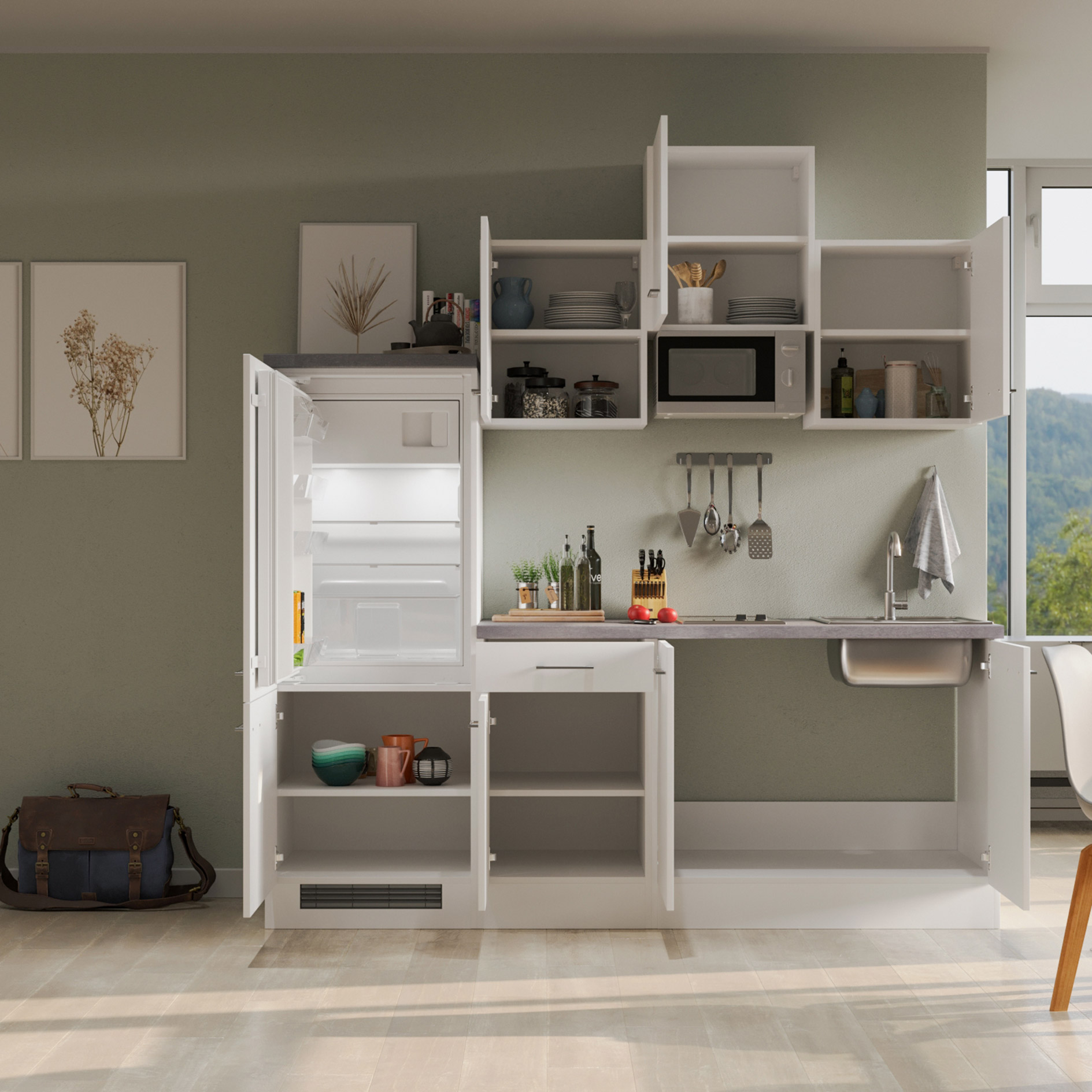 Küchenblock ELEA - weiß - mit E-Geräten - 210 cm