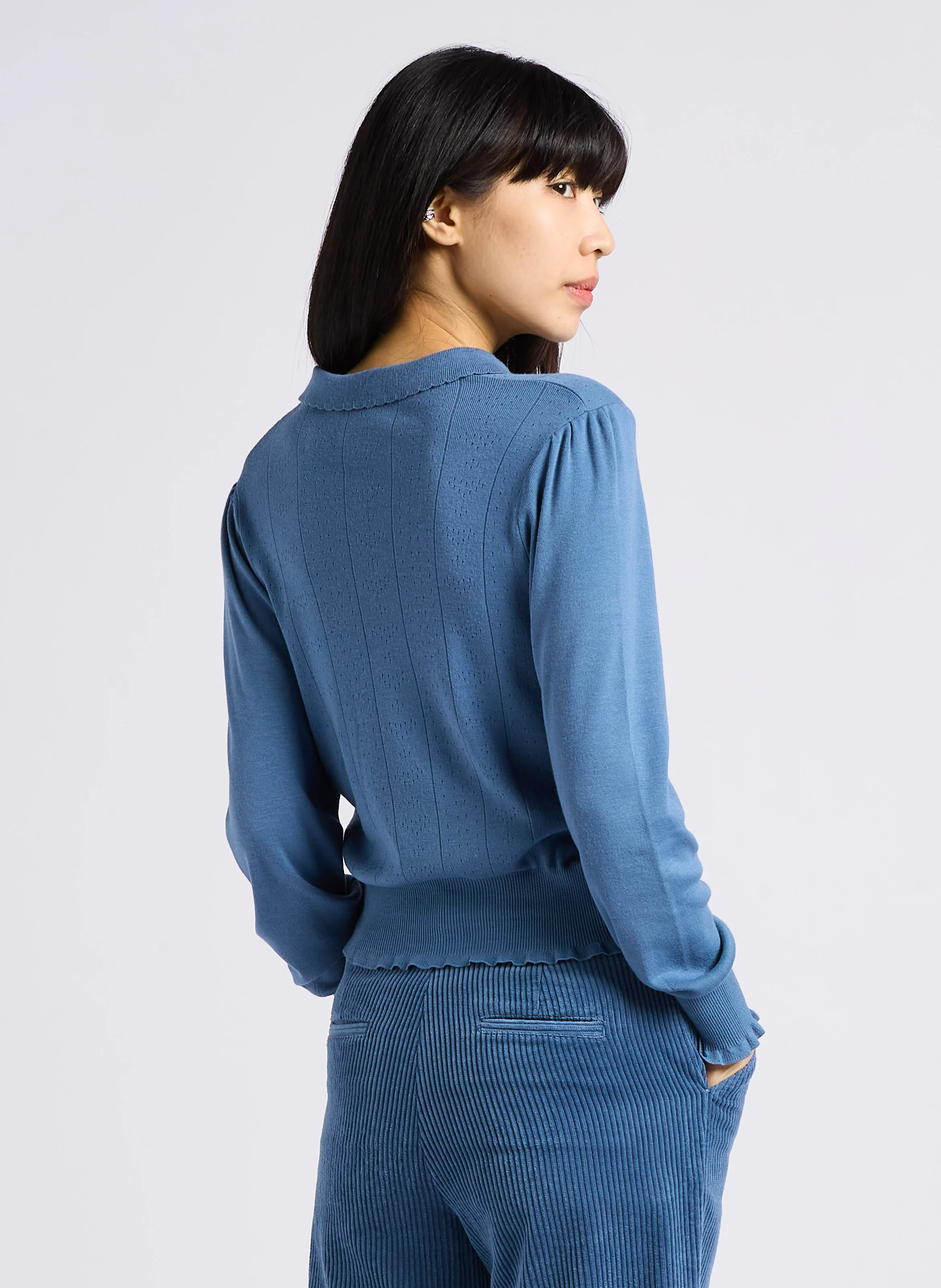 ANNETTE - Tee-shirt pointelle en coton mélangé | Bleu