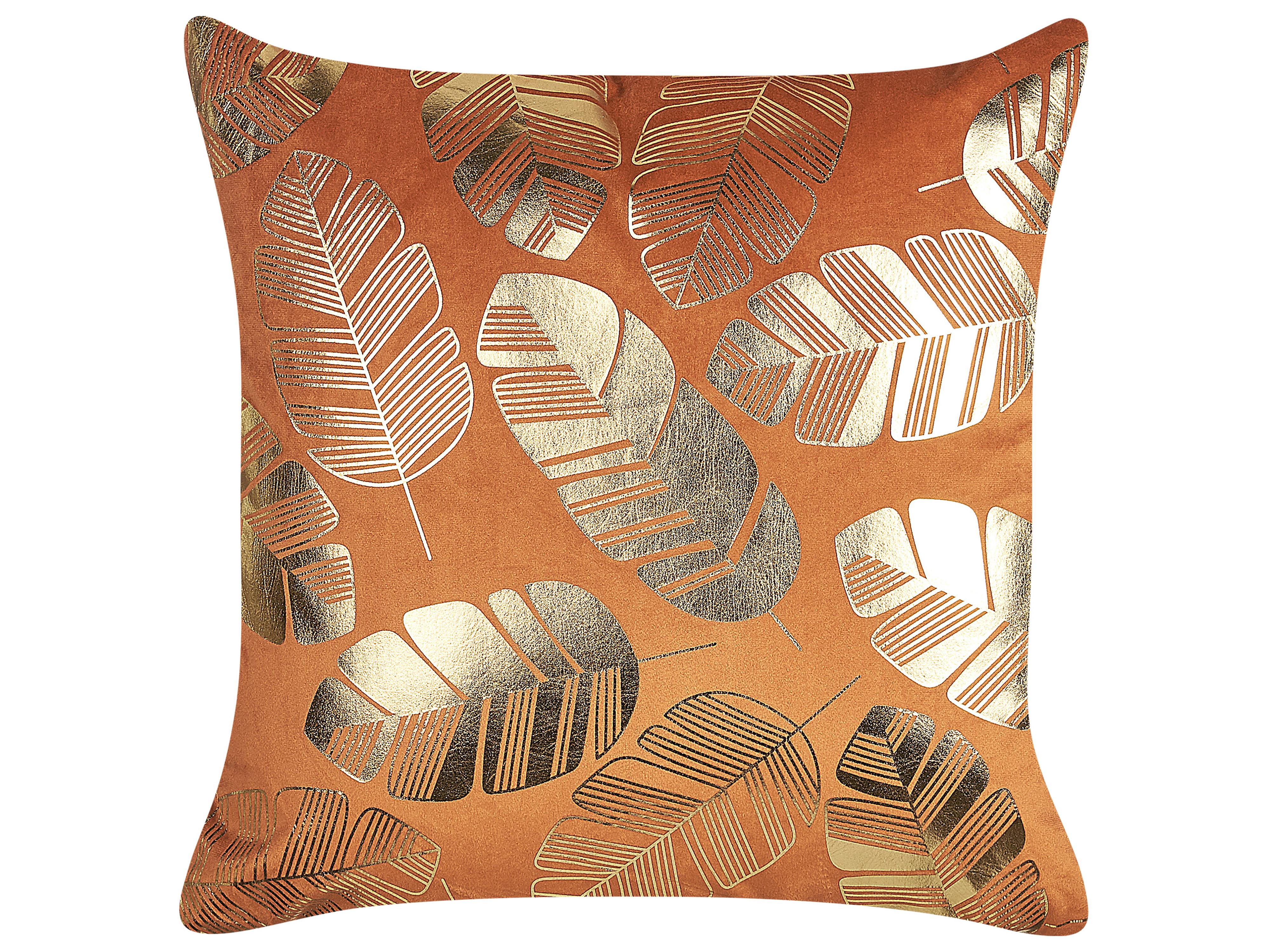 Set van 2 sierkussens SUNFLOWER Fluweel 45 x 45 cm Oranje bladpatroon