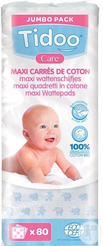 Tidoo Care Maxi Carrés Bébés En Coton Bio 80 Pièces