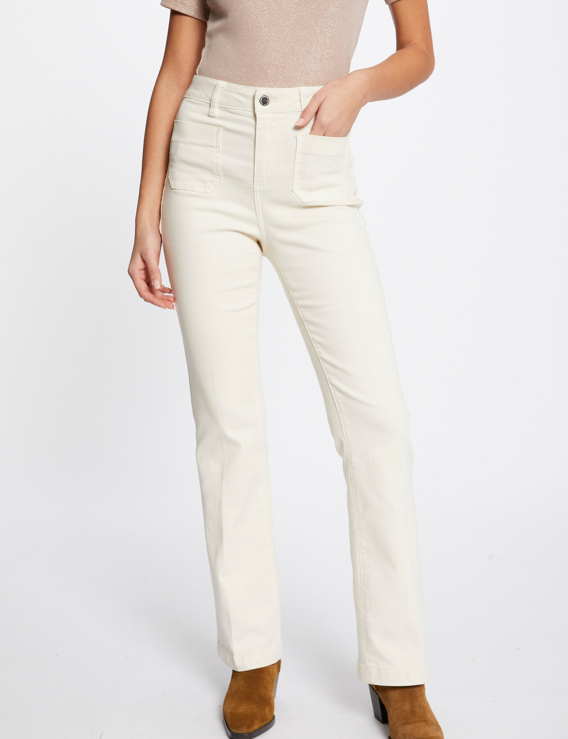 Pantalon droit avec pinces ivoire femme - ivoire