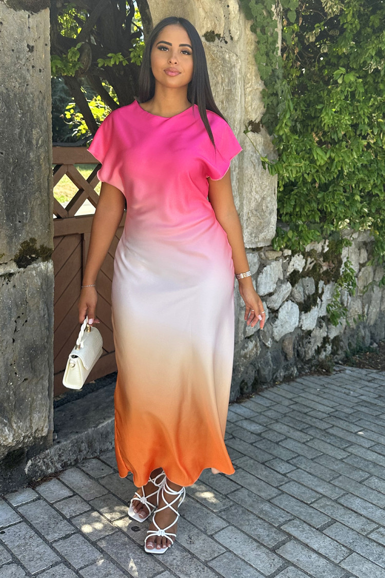 Robe rose longue satinée dégradé