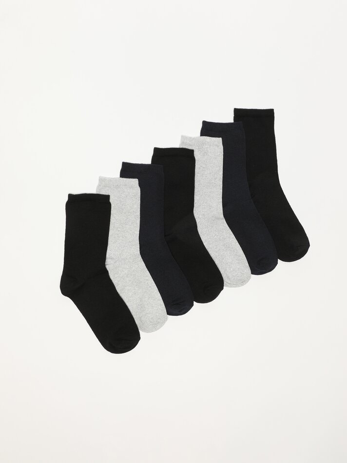 Pacote com 7 pares de meias compridas em cores básicas - Branco/cinza