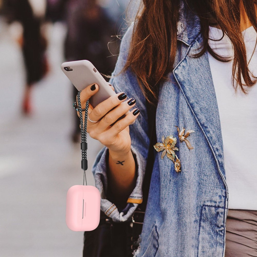 AirPods Pro 2 / AirPods Pro Silikon Schutzhülle Abdeckung mit Handschlaufe - Rosa