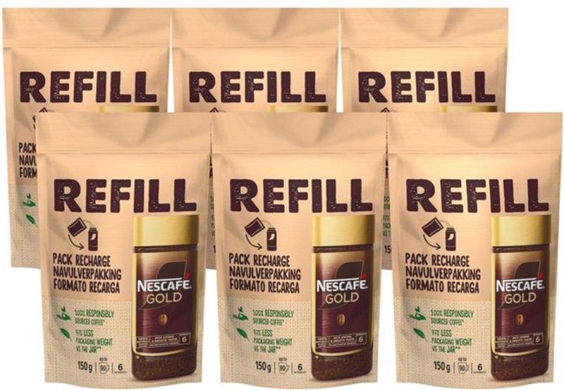 Nescafé Gold - Oploskoffie - 6 zakken x 150g - Voordeelverpakking