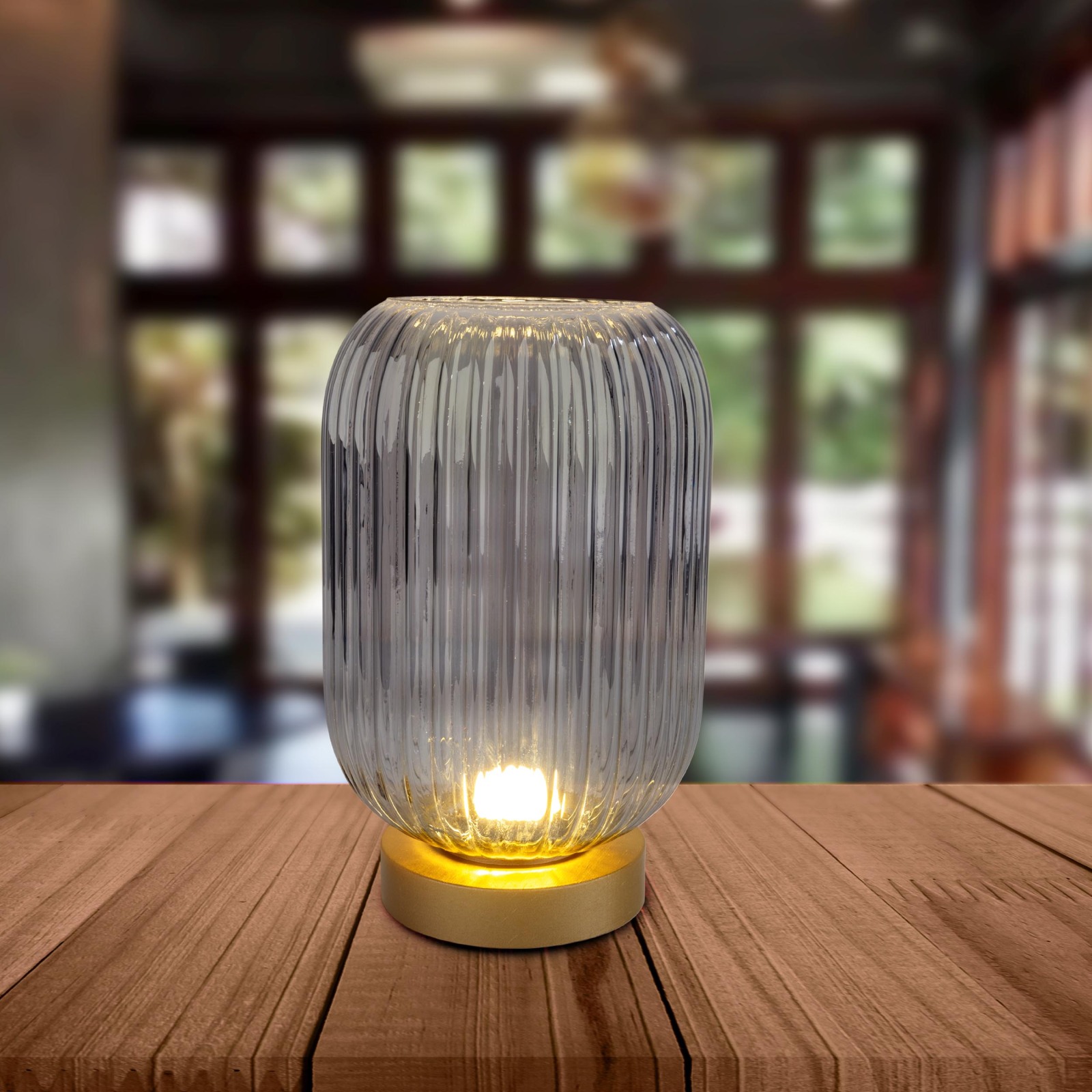 LED-Akkutischleuchte LUISE - gold-smokey - 23 cm hoch