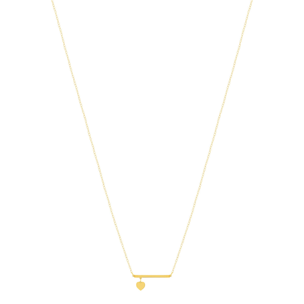 Collier or 375 jaune, motif barrette pampille coeur 45cm