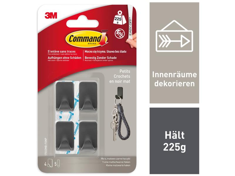 Command Klebehaken 0.225 kg, Schwarz Metallhaken in Grösse S