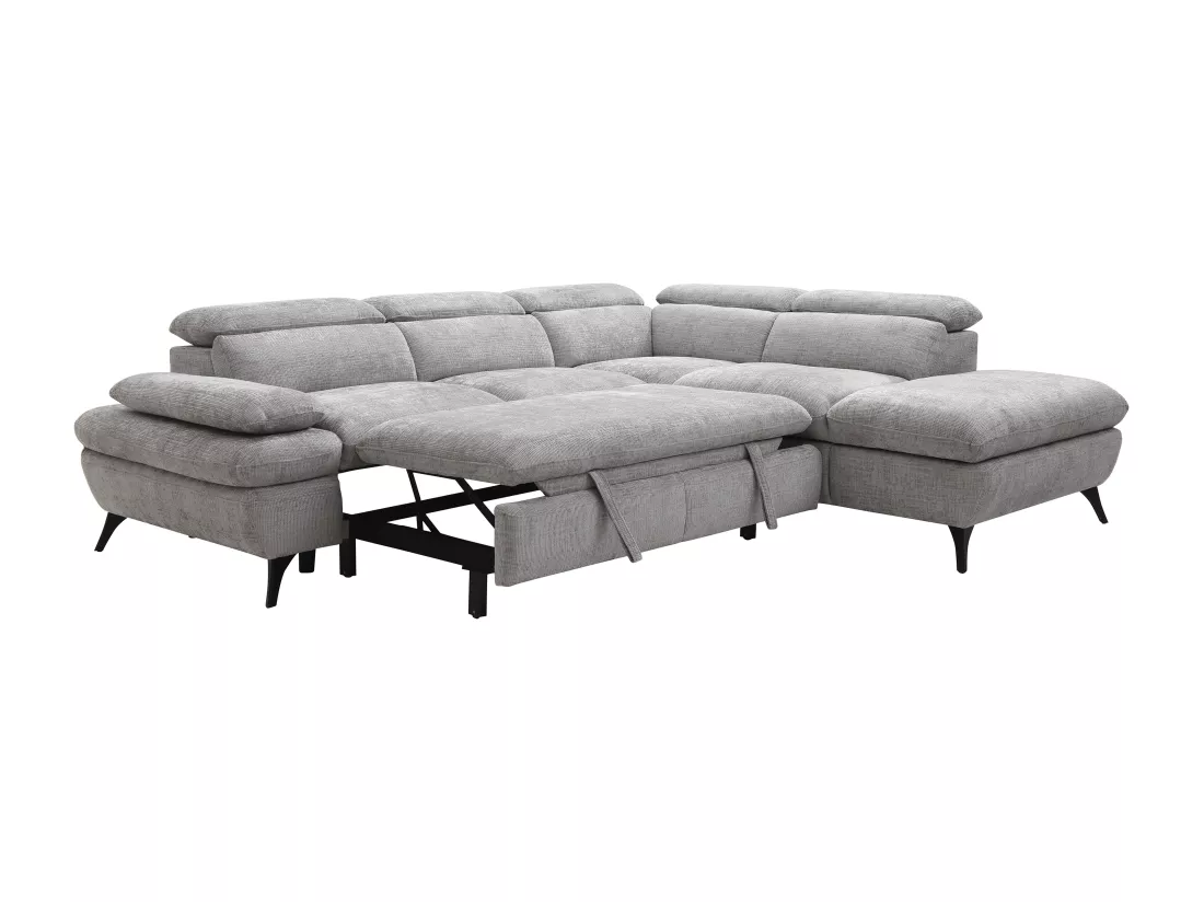Canapé d'angle droit convertible en tissu texturé gris SURDELI