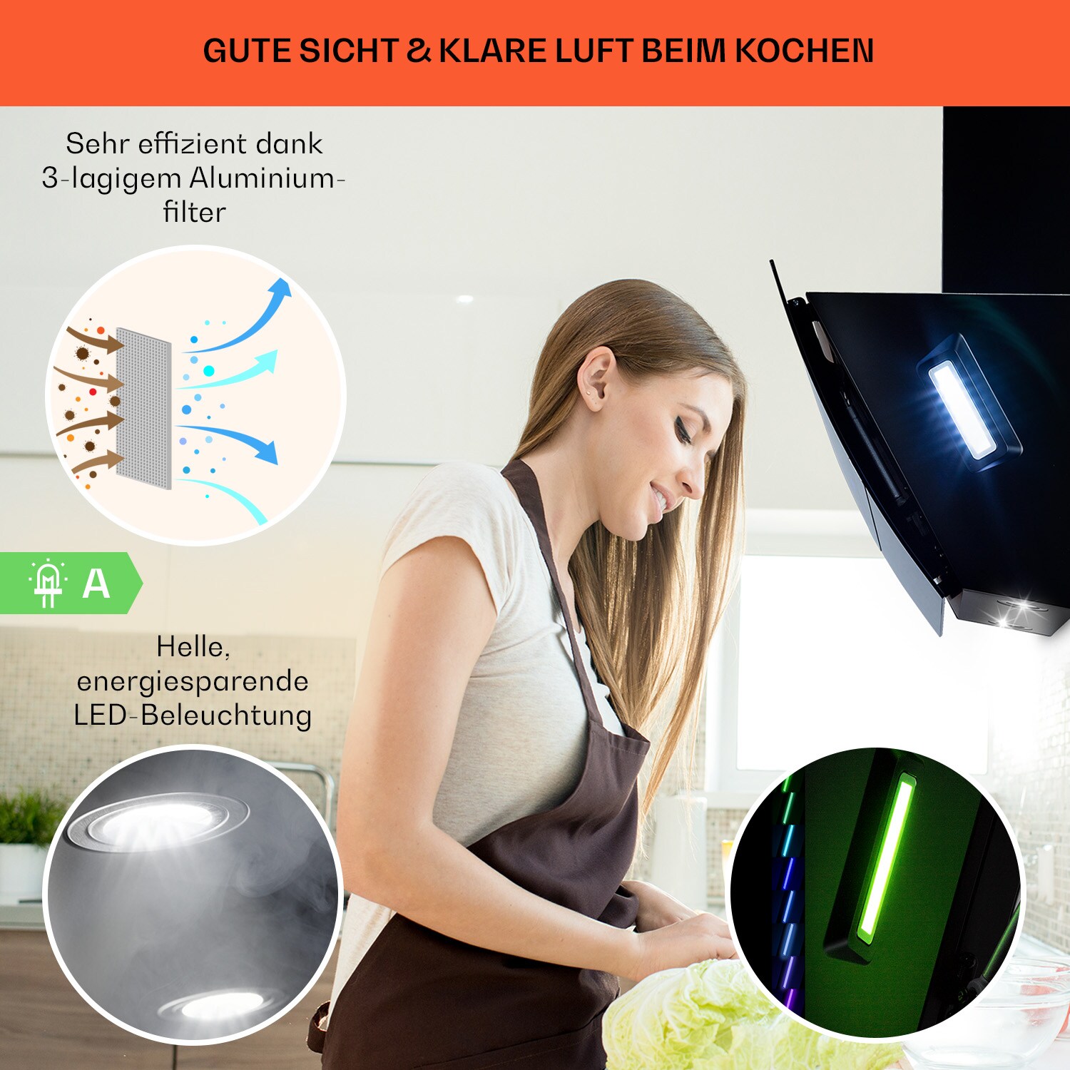 Clara 60 Dunstabzugshaube Glas 509 m³/h Touch Ambiente-Licht Schwarz
