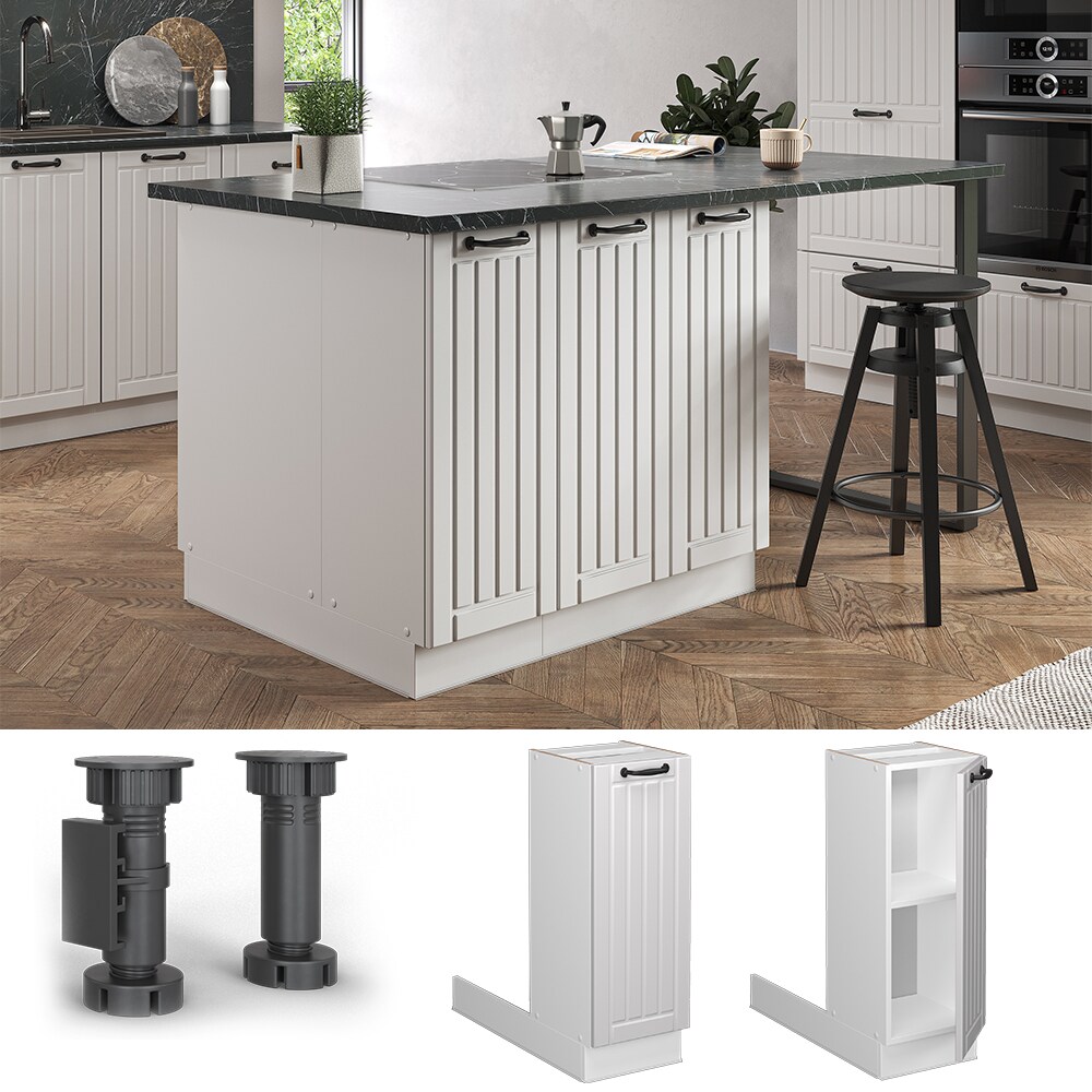 Vicco Regalinselunterschrank Küchenschrank Küchenmöbel Fame-Line Landhaus Weiß 30 cm Küche Einbauküche Kücheninsel Drehtür Einlegeboden Blende Küchenunterschrank Küchenzeile