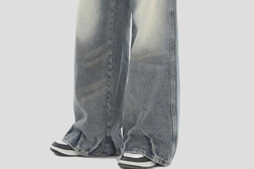 Banash - Mid Rise Washed Paneled Wide Leg Jeans
