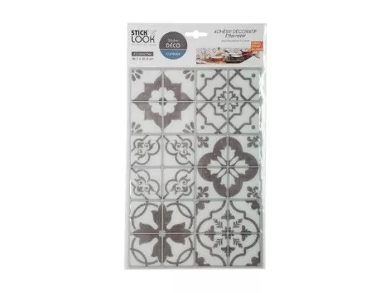 Stickers effet carreaux de ciment - 2 plaques de 6x4 mini carreaux - Fond gris