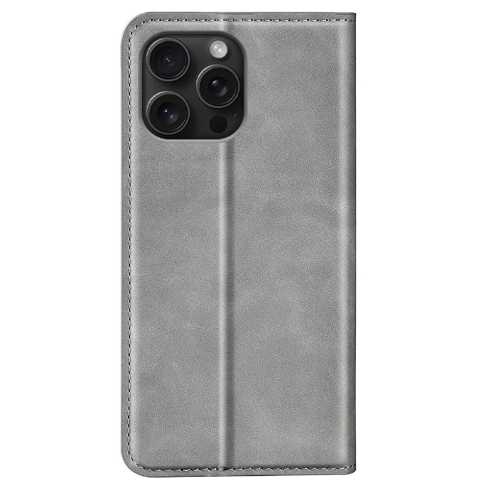 iPhone 16 Pro Vintage Leder Tasche Flip Cover Fashion Design - Grau