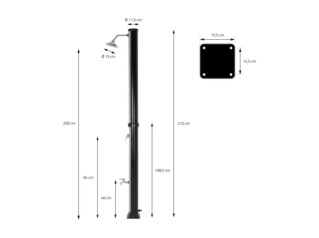 Douche solaire d'extérieur + douche à pied et pomme de douche noir/argent 20 L