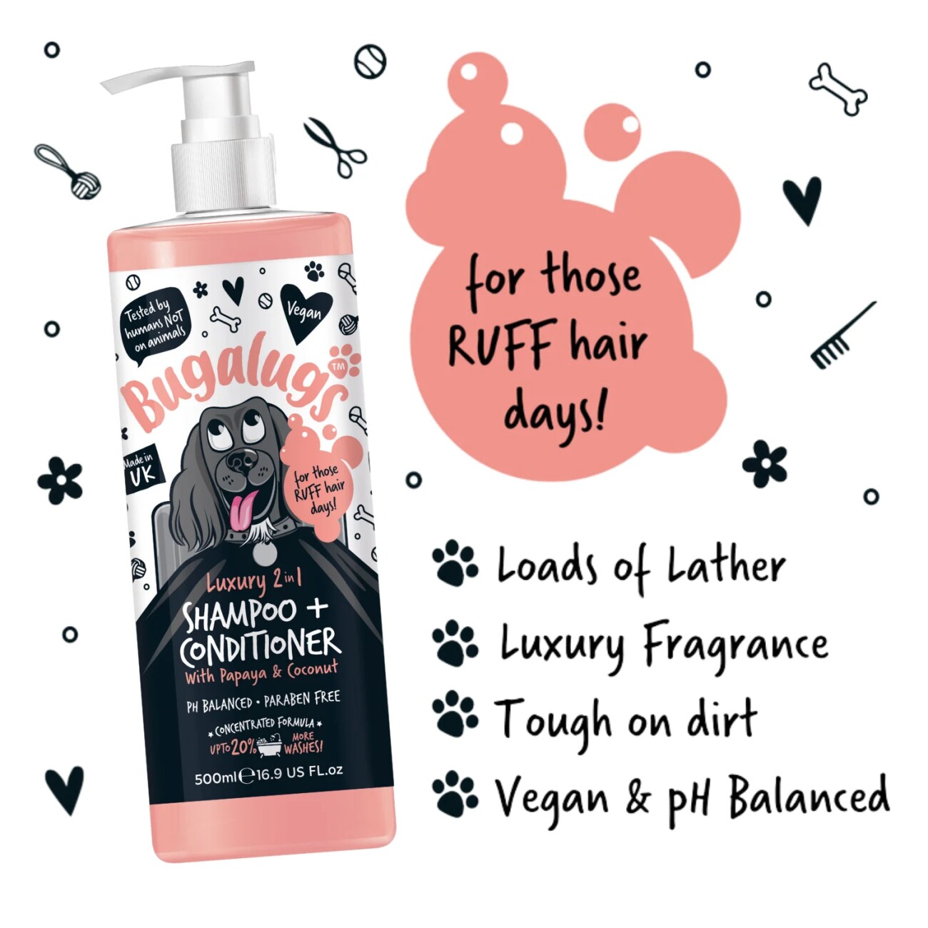 Bugalugs 2-in-1 Papaya & Kokosnuss – Hundeshampoo mit integriertem Conditioner