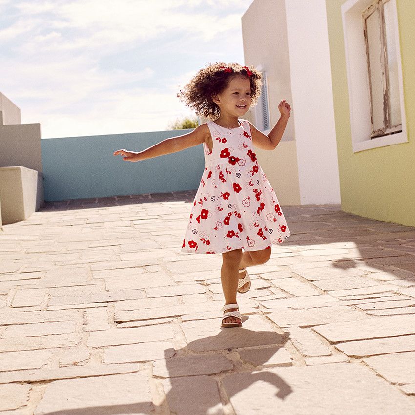 Robe sans manches imprimé fleurs pour bébé fille - Rouge