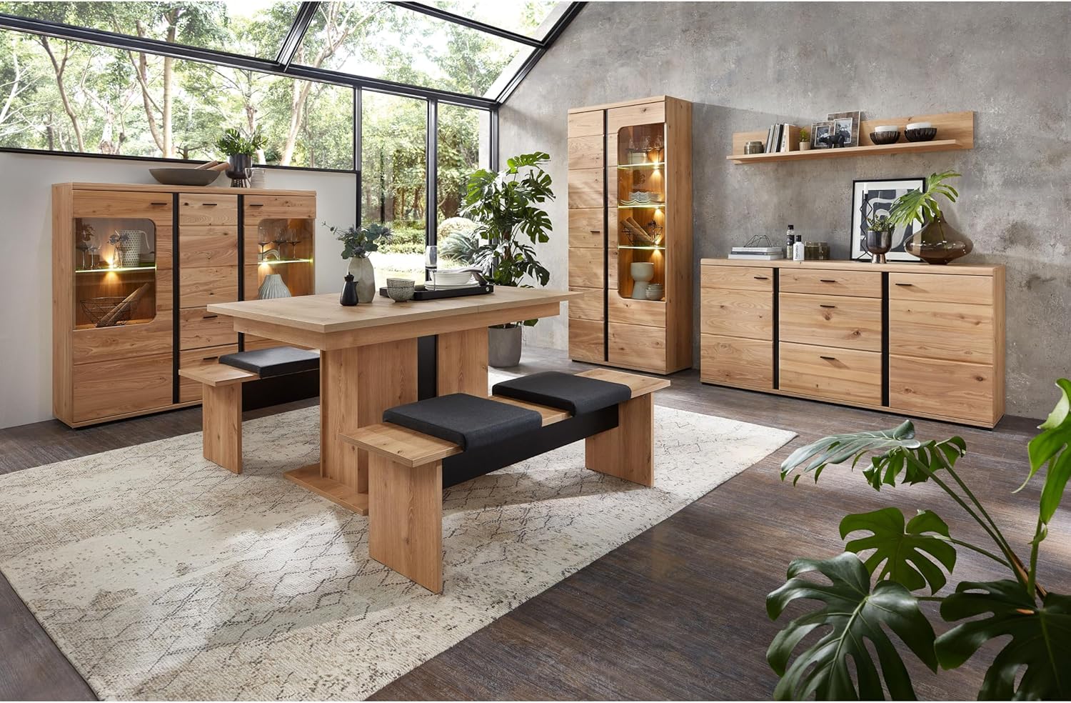 Sitzbank in Old Artisan Oak Optik FSC-zertifiziert, Schwarz - Moderne Esszimmerbank für Ihren Wohn- & Essbereich - 135 x 45 x 43 cm (B/H/T)
