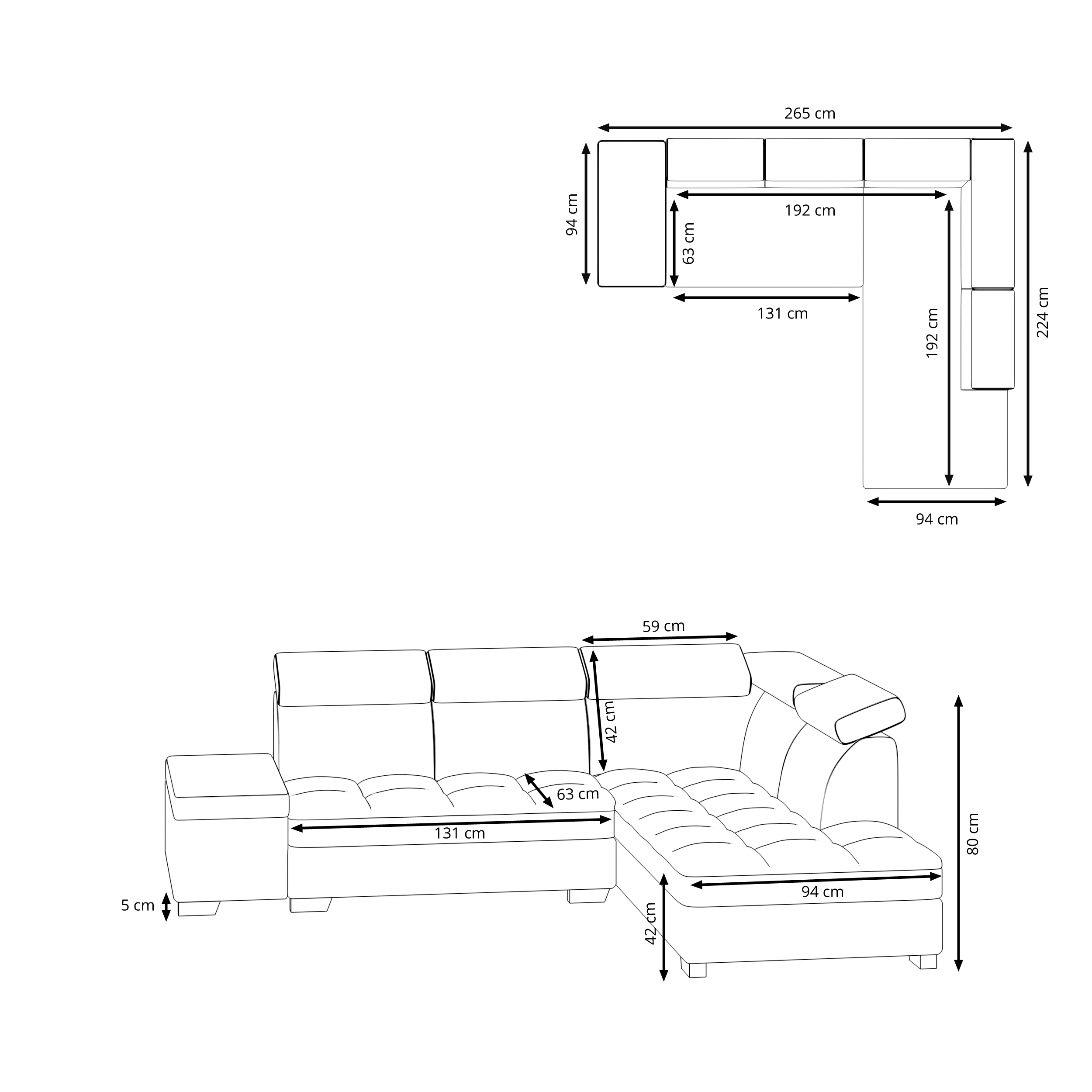 Ecksofa Leder DEBORA rechts schwarz