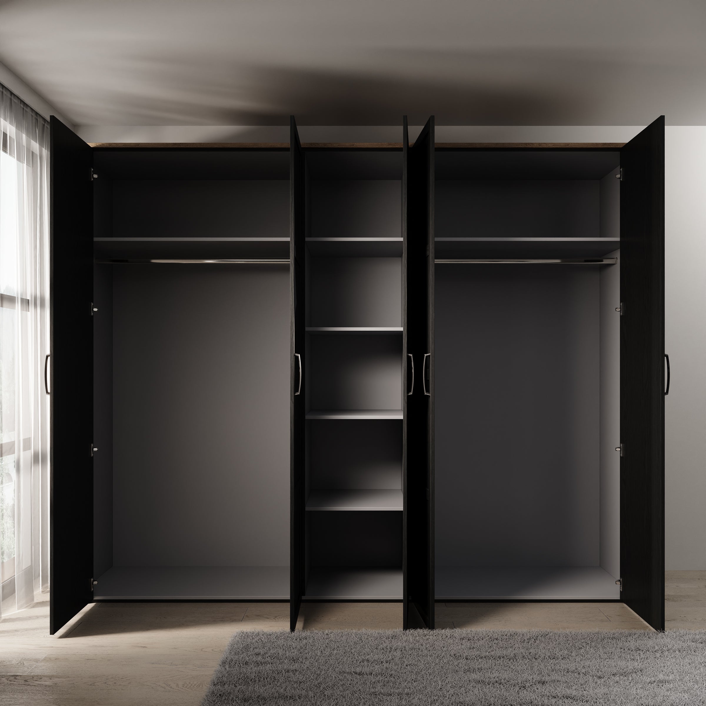Borello - Kledingkast 5 deurs - Zwart - 266x60x214 cm