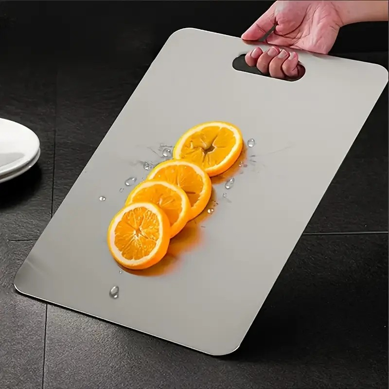 (30x19.5cm) Geruchsneutrales Edelstahl Schneidebrett Küchen Unterlage Servier Platte für Zwiebel / Knoblauch / Fisch / Fleisch - Silber