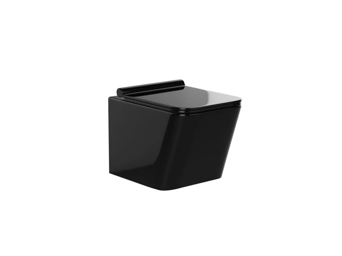 Pack WC suspendu en céramique noir brillant avec bâti-support décoratif - CLEMONA