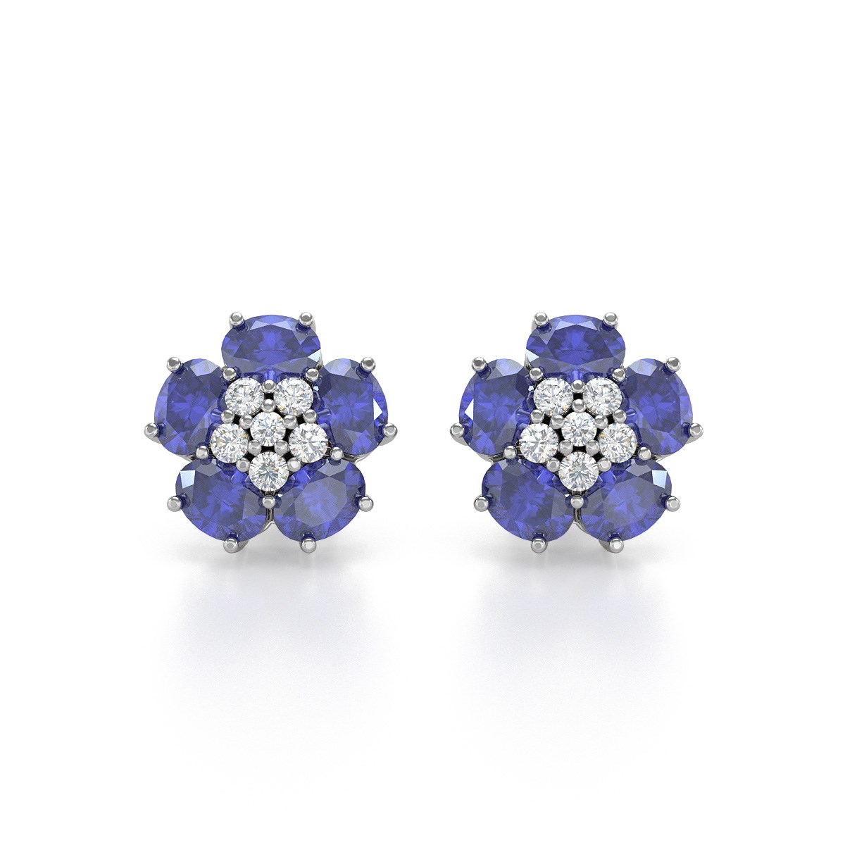 Boucles d'oreilles ADEN Or 585 Blanc Tanzanite Fleur et Diamants 2.86grs