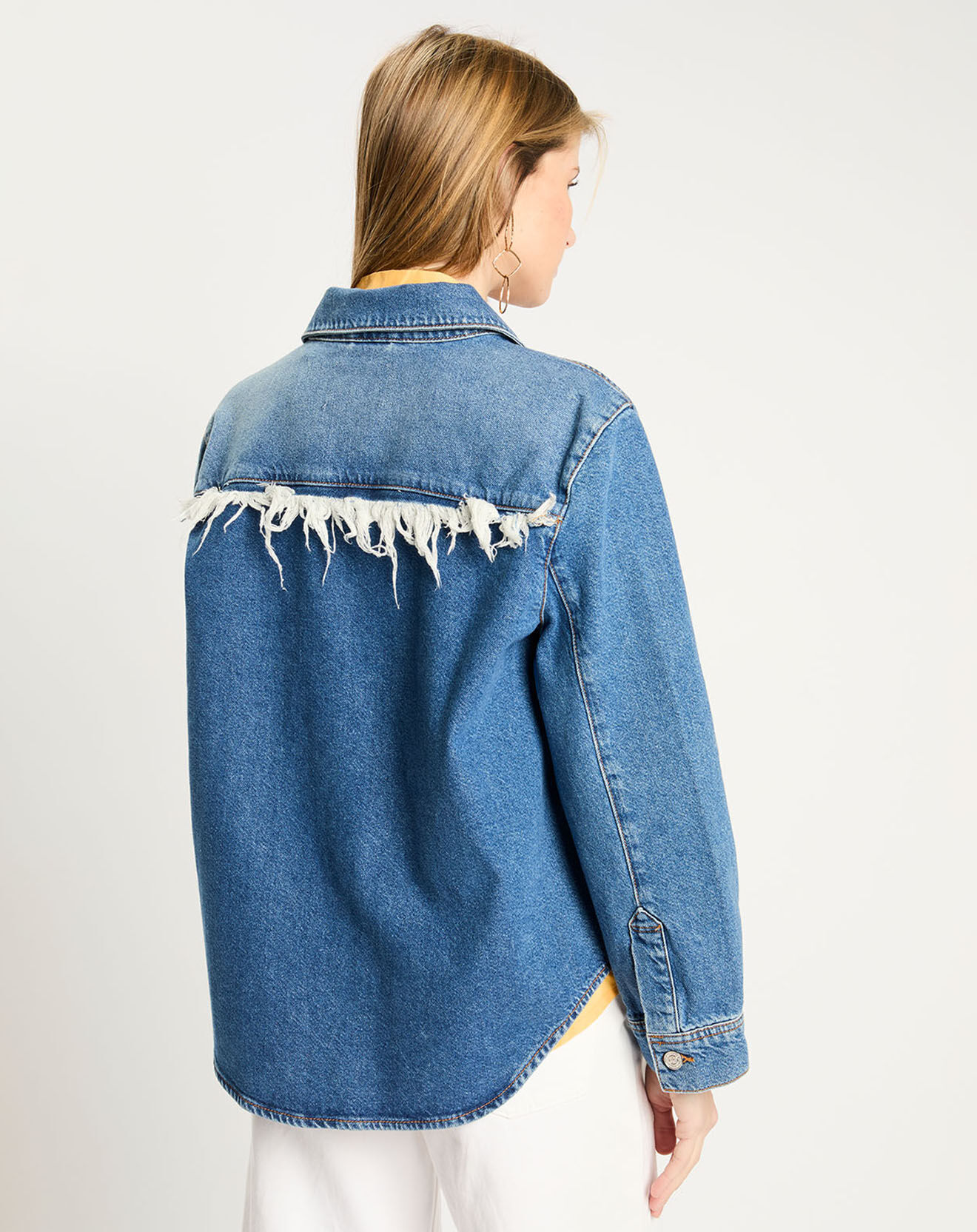 Scotch & Soda Veste en Jean à franges bleue