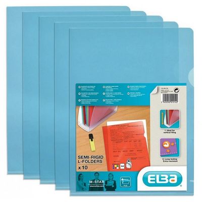 M STAR - 10 Pochettes coin - A4 - pour 25 feuilles - 15/100 - bleu