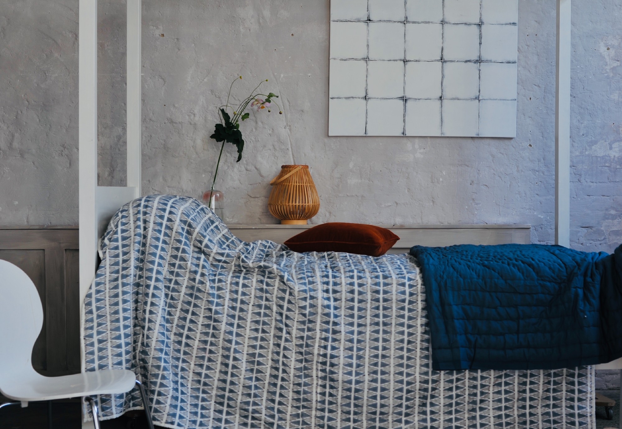 Quilt 'Rabous', blau, weiß, T 150 cm, B 225 cm von fischer's lagerhaus