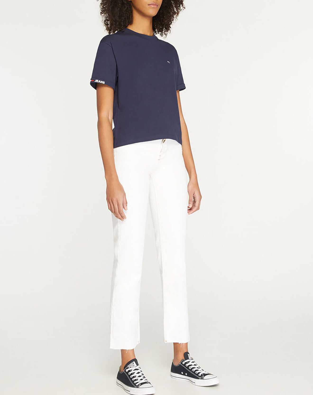 Tommy Jeans T-Shirt 100% Coton Bio crop branded bleu marine
