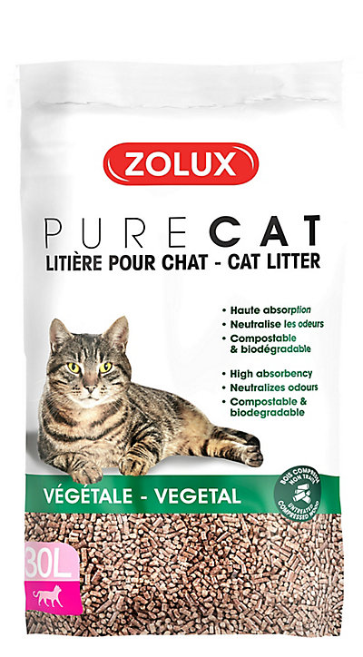 Litière végétale naturelle pour chat Purecat 30L