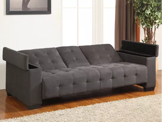 Canapé 3 places clic-clac en microfibre DEVONSHIRE avec tablette centrale rabattable - Gris