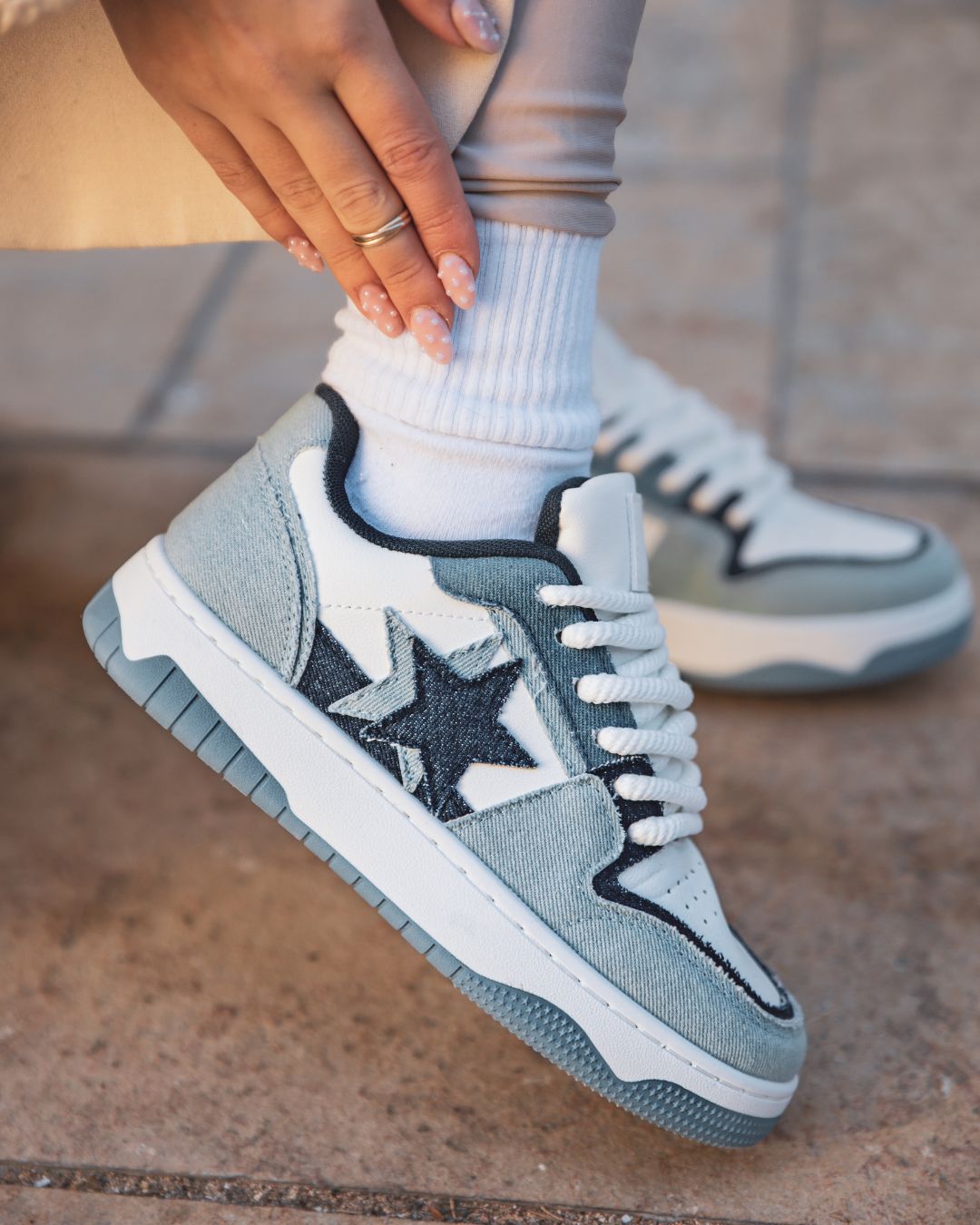 Basket femme denim étoile blue jeans plateforme - Coralia