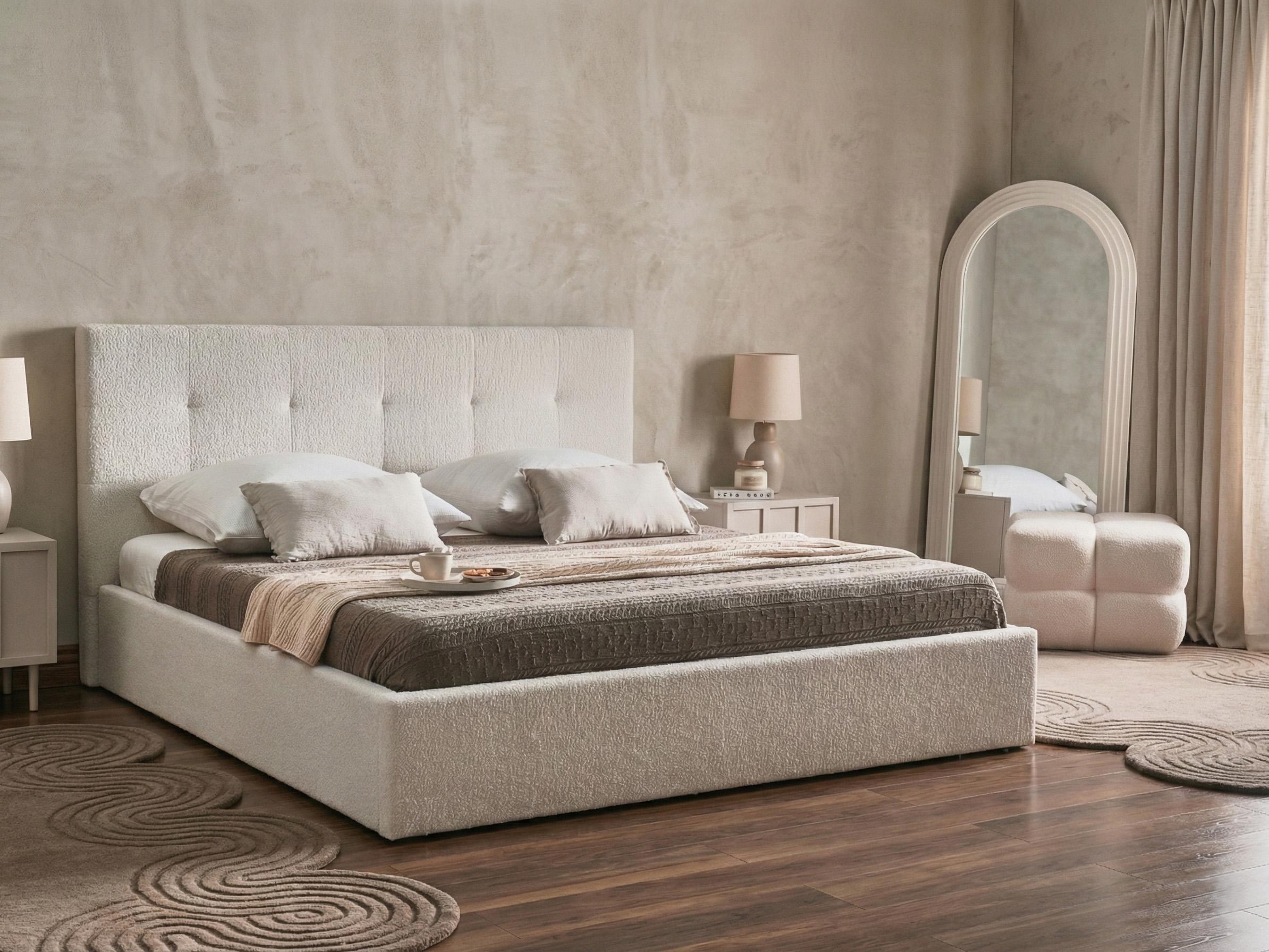 Bed met opbergruimte Bouclé LORIENT 180 x 200 cm Gebroken wit