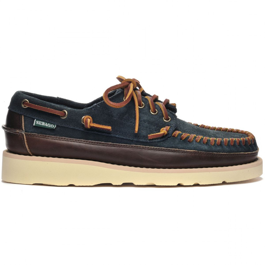 KEUKA LEA CANOE MOC BLUE NAVY DARK BROWN-Mocassin en daim graissé pour homme