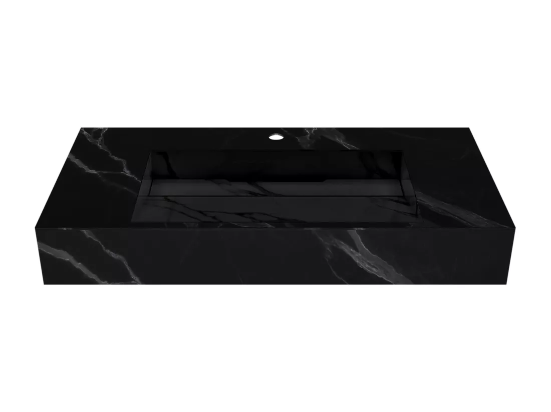 Vasque suspendue en solid surface effet marbre noir - TAKOTNA - L90.2 x l45.2 x H8 cm