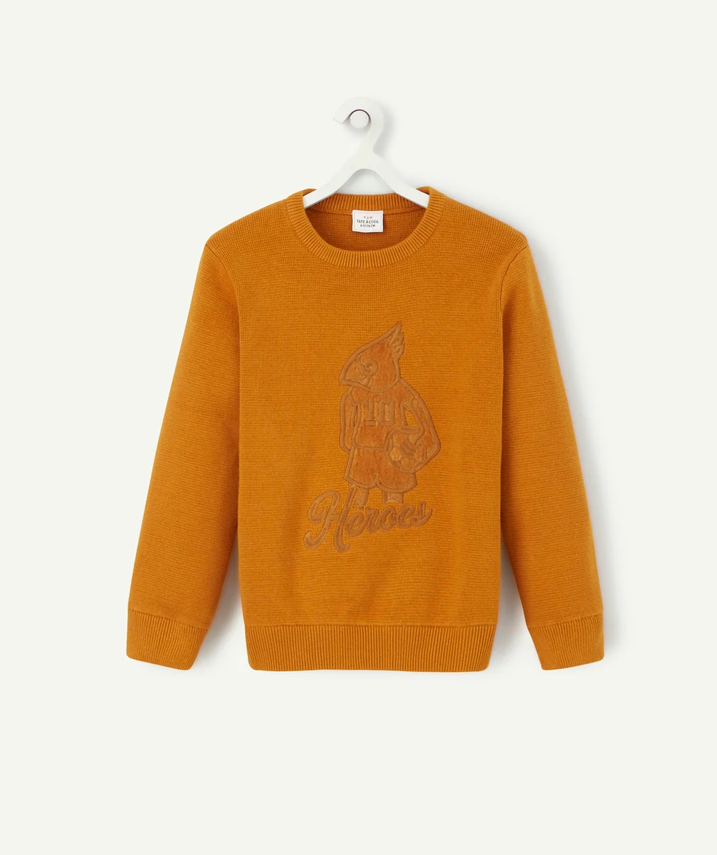 PULL EN TRICOT CAMEL AVEC MOTIF AIGLE EN FEUTRINE