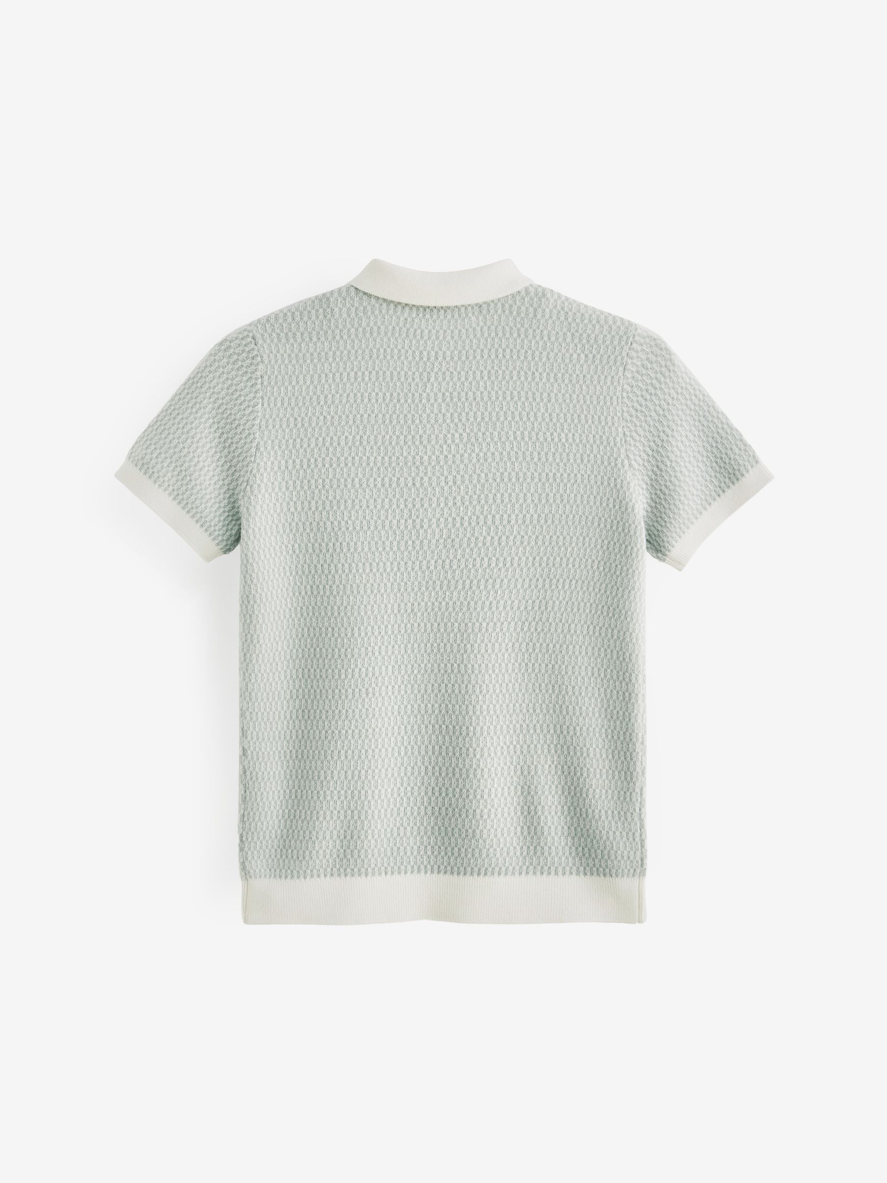 Blauw - 100% katoenen poloshirt met geometrisch patroon en korte mouwen (3-16jr)