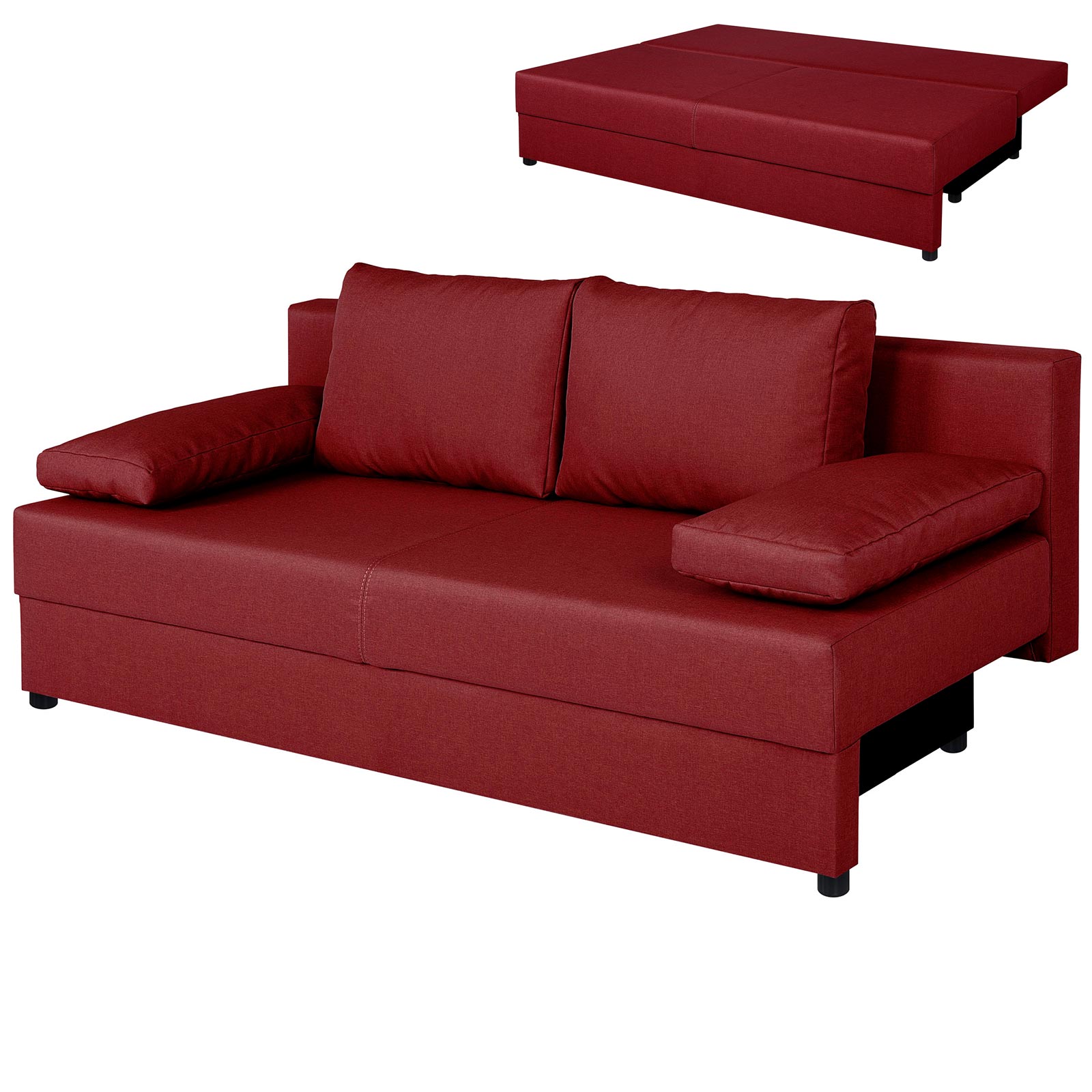 Schlafsofa - rot - Webstoff - Staukasten