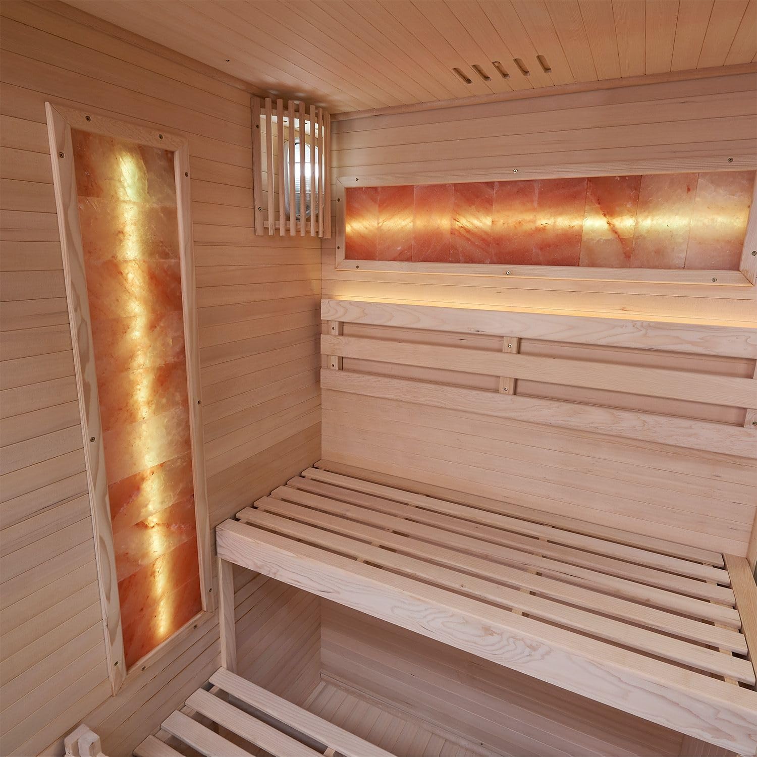 Artsauna Saunakabine Vantaa 120 mit Salzstein - Indoor Sauna 2 Personen - 3,5k W Ofen, Glasfront, LED Licht, Thermometer & Sanduhr - Komplett Set