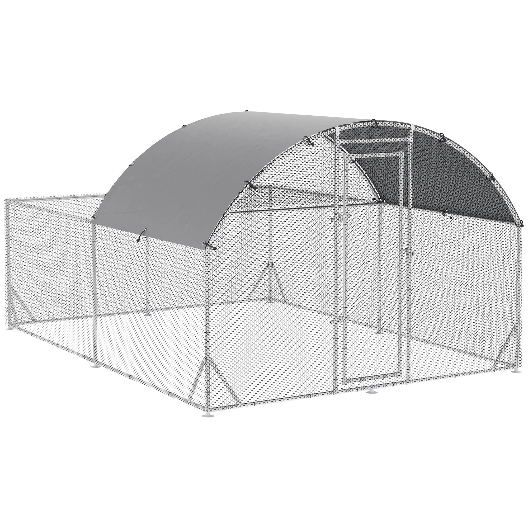 Galinheiro grande PawHut para exterior, 380x280x195 cm, gaiola de aço galvanizado para 10-12 galinhas com 2 andares, cobertura, porta e área externa para galinhas, coelhos e patos, cor prata.
