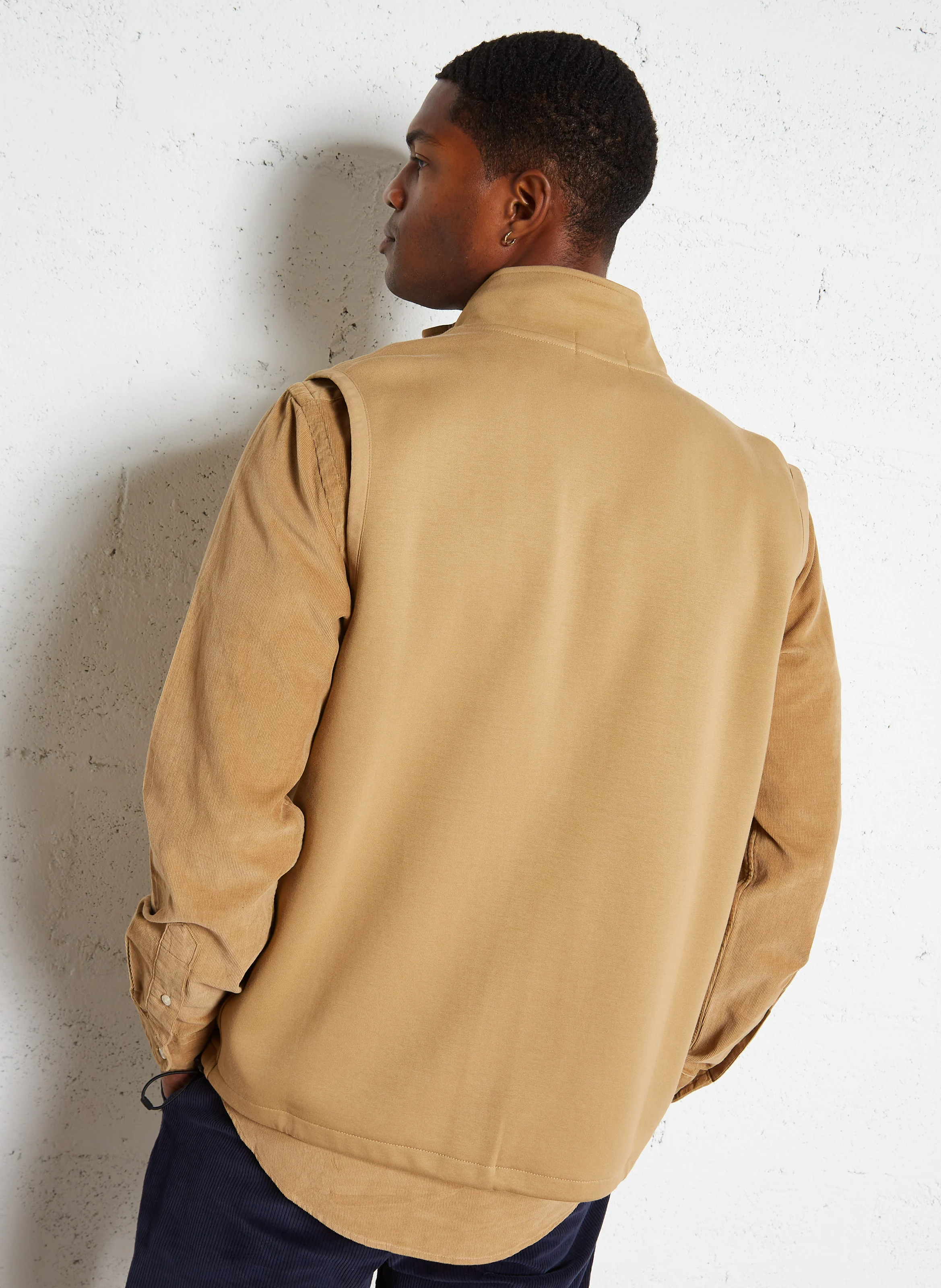 Gilet col montant en coton mélangé | Beige