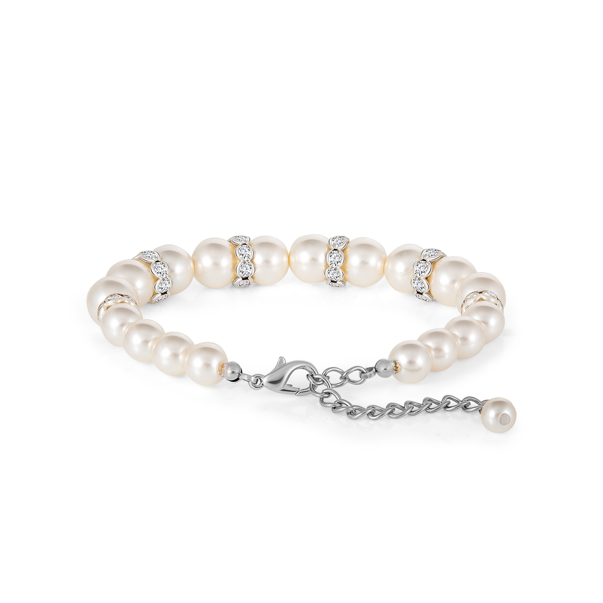 Steuer Modeschmuck Armband Glasperlenarmband weiß mit Strasszierde